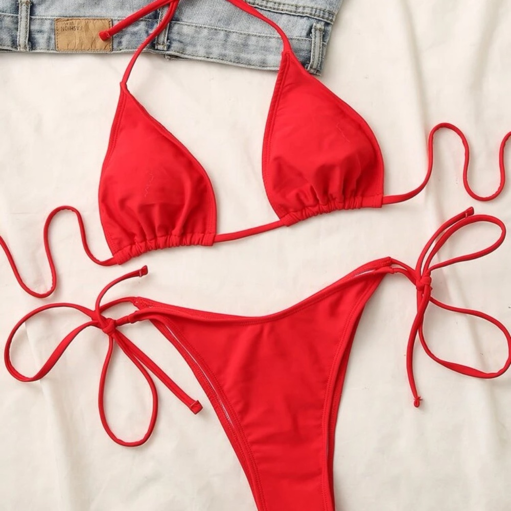 SHEIN Halter Triangle Tie Side Bikini Swimsuit